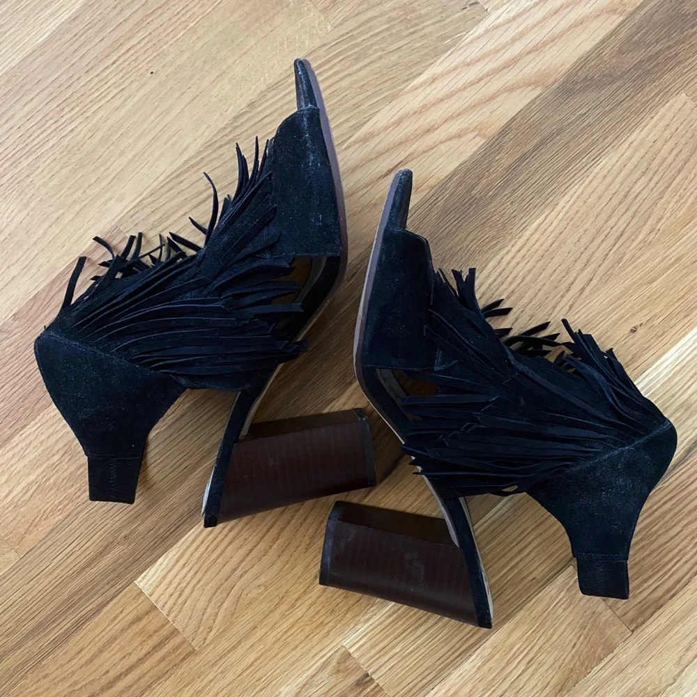 Sam Edelman Black Suede Fringe Heels - Picture 3 of 4